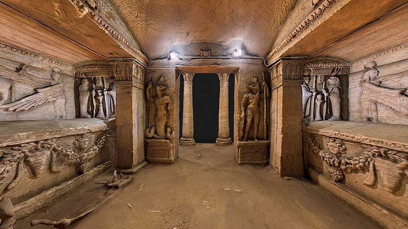 A picture from inside the Kom El Shoqafa necropolis